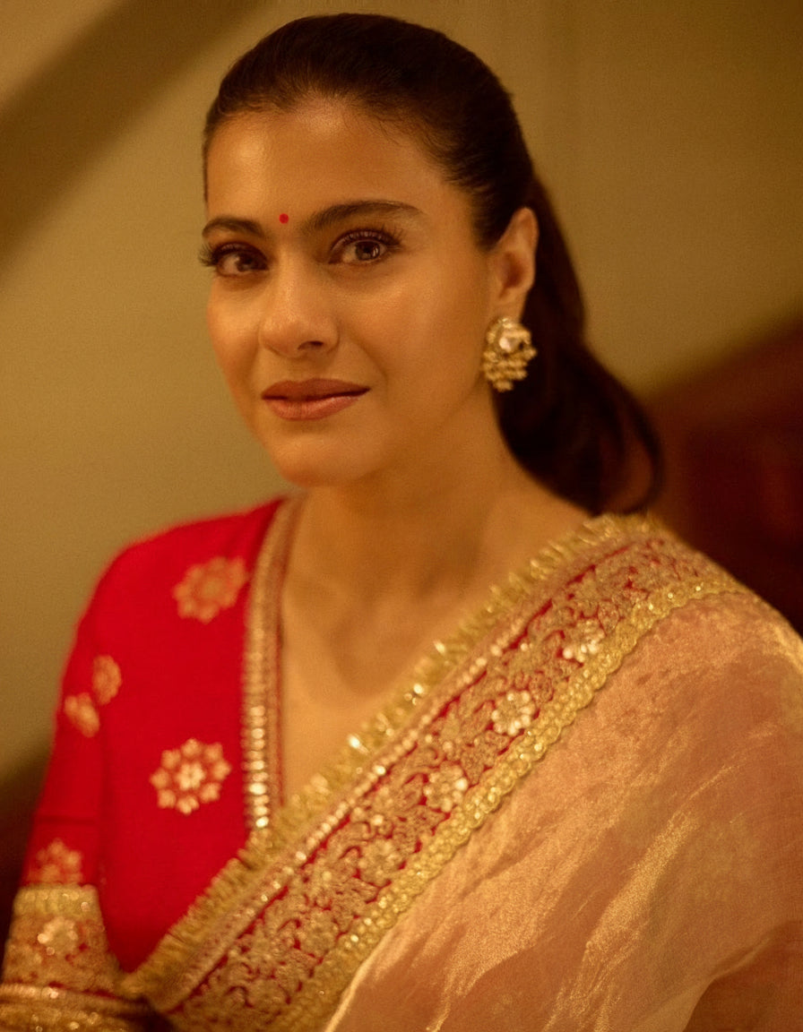 Kajol Inspired Twill Net Sarees with Sequin and Dori Embroidery Work Celebrity Saree