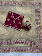 Kajol Inspired Twill Net Sarees with Sequin and Dori Embroidery Work Celebrity Saree