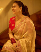 Kajol Inspired Twill Net Sarees with Sequin and Dori Embroidery Work Celebrity Saree