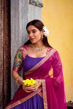 Kalamkari Printed Poly Chanderi Lehenga Set with Zari Weaving Work