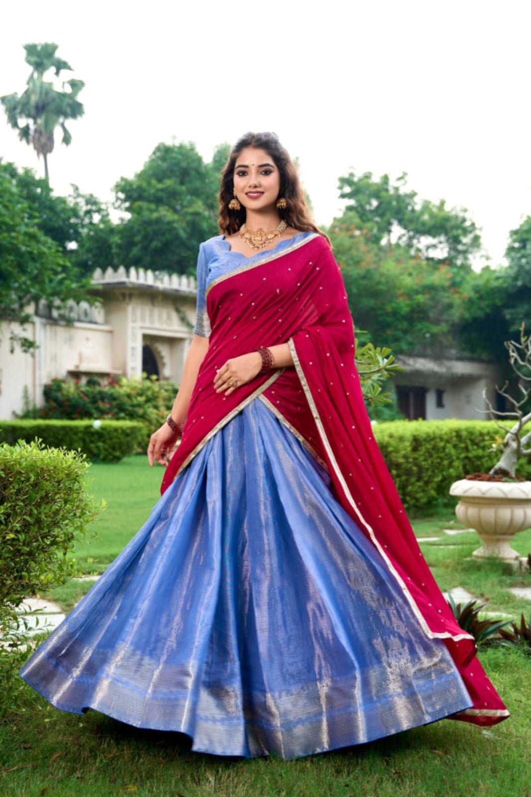 KESARIYA |  Kanchipuram Silk Zari Weaving Lehenga