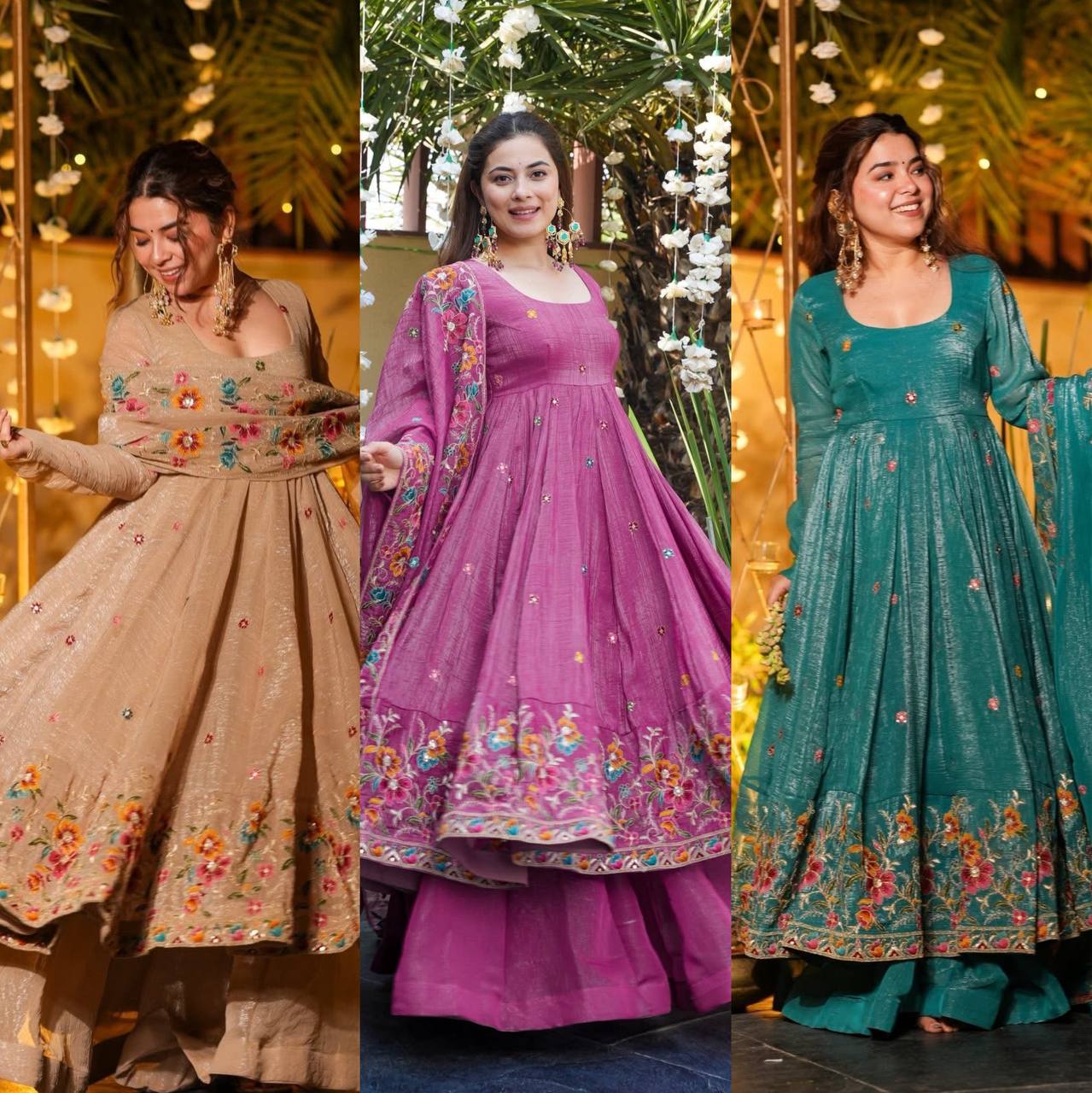 Luxurious Crushed Silk Gown & Sharara Set | Sequence Work Dupatta