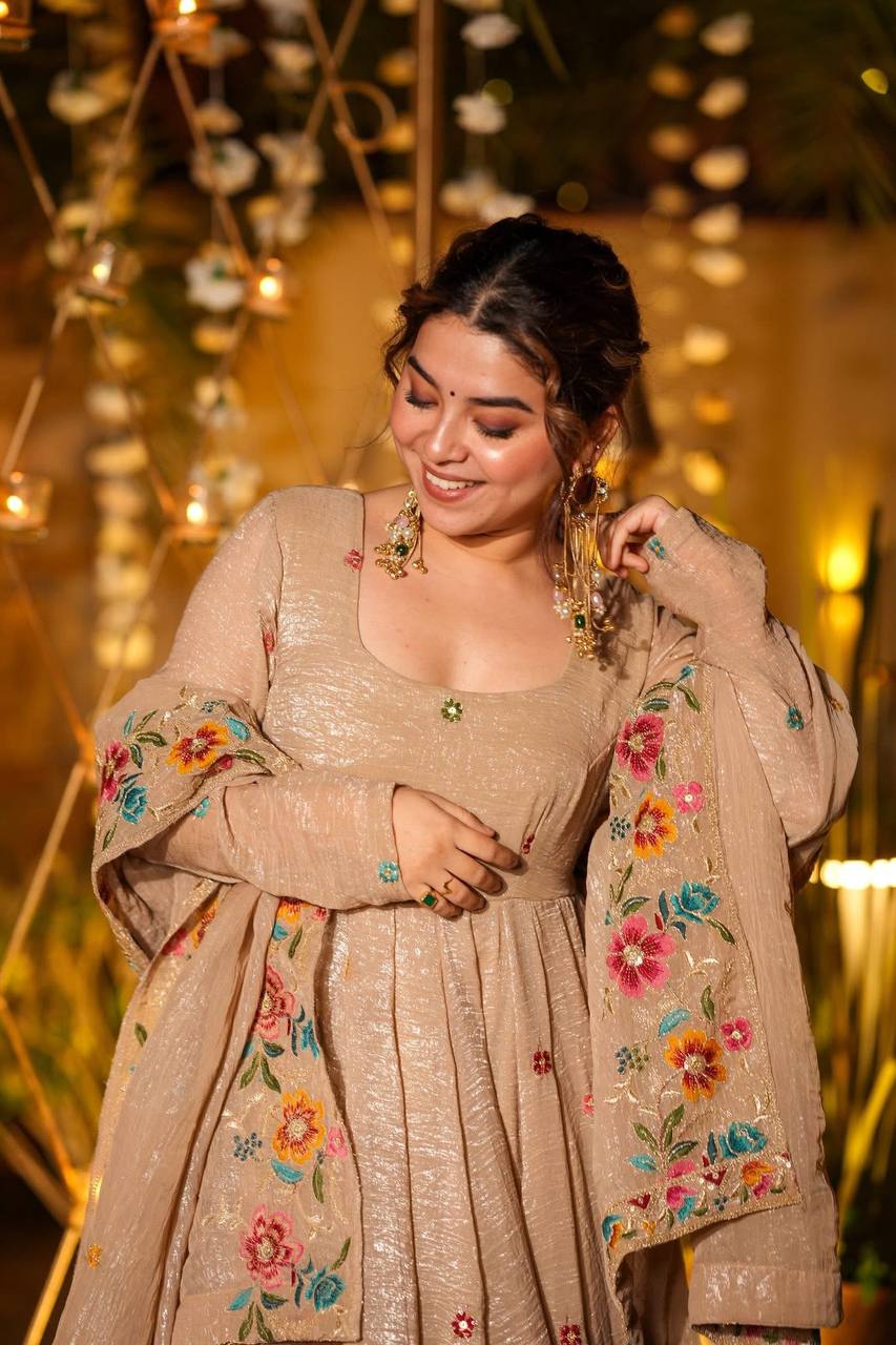 Luxurious Crushed Silk Gown & Sharara Set | Sequence Work Dupatta