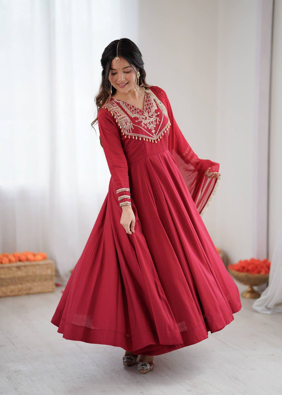 Luxurious Roman Silk Gown with Full Cording Work, Pants & Lace Dupatta