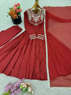 Luxurious Roman Silk Gown with Full Cording Work, Pants & Lace Dupatta