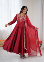 Luxurious Roman Silk Gown with Full Cording Work, Pants & Lace Dupatta