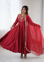 Luxurious Roman Silk Gown with Full Cording Work, Pants & Lace Dupatta