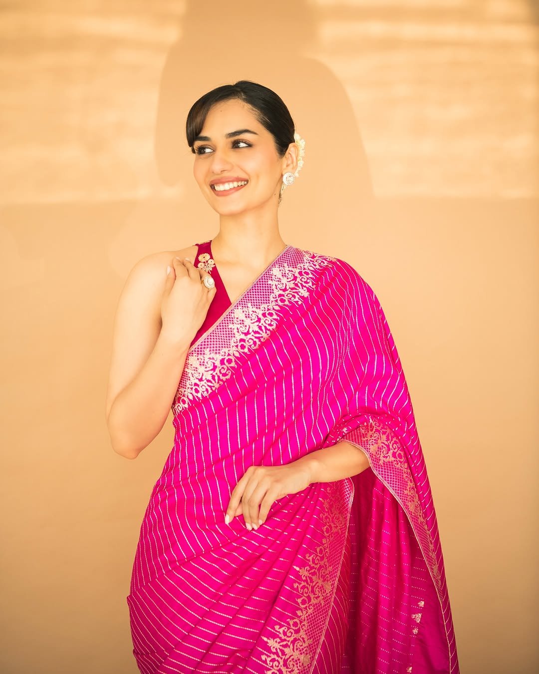 Manushi Chhillar inspired Gorgeous Banarasi katan soft  silk  Pink Saree- Celebrity Inspired Collection