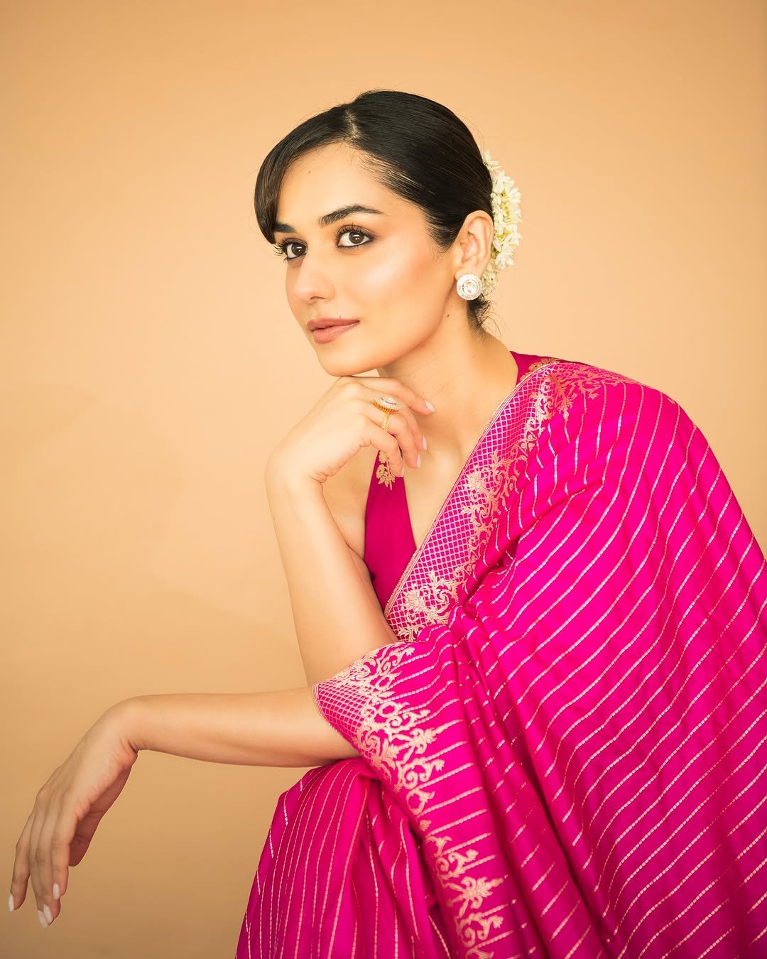 Manushi Chhillar inspired Gorgeous Banarasi katan soft  silk  Pink Saree- Celebrity Inspired Collection
