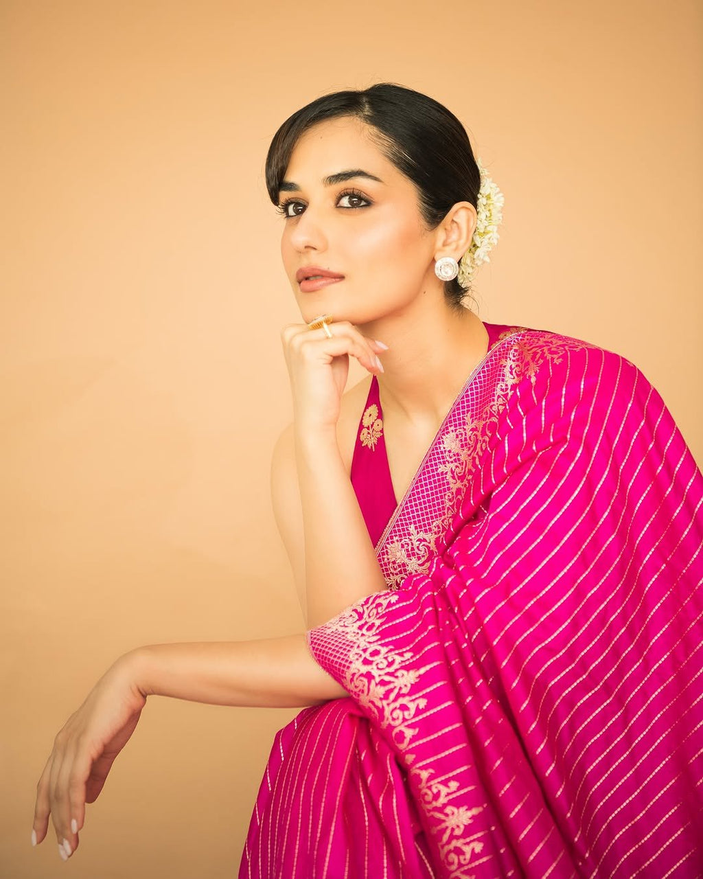 Manushi Chhillar inspired Gorgeous Banarasi katan soft  silk  Pink Saree- Celebrity Inspired Collection
