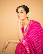 Manushi Chhillar inspired Gorgeous Banarasi katan soft  silk  Pink Saree- Celebrity Inspired Collection