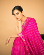 Manushi Chhillar inspired Gorgeous Banarasi katan soft  silk  Pink Saree- Celebrity Inspired Collection