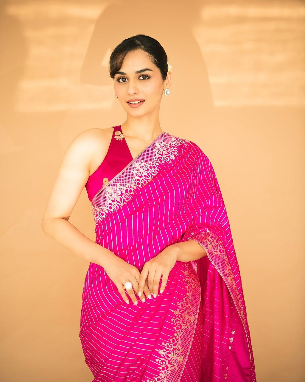 Manushi Chhillar inspired Gorgeous Banarasi katan soft  silk  Pink Saree- Celebrity Inspired Collection