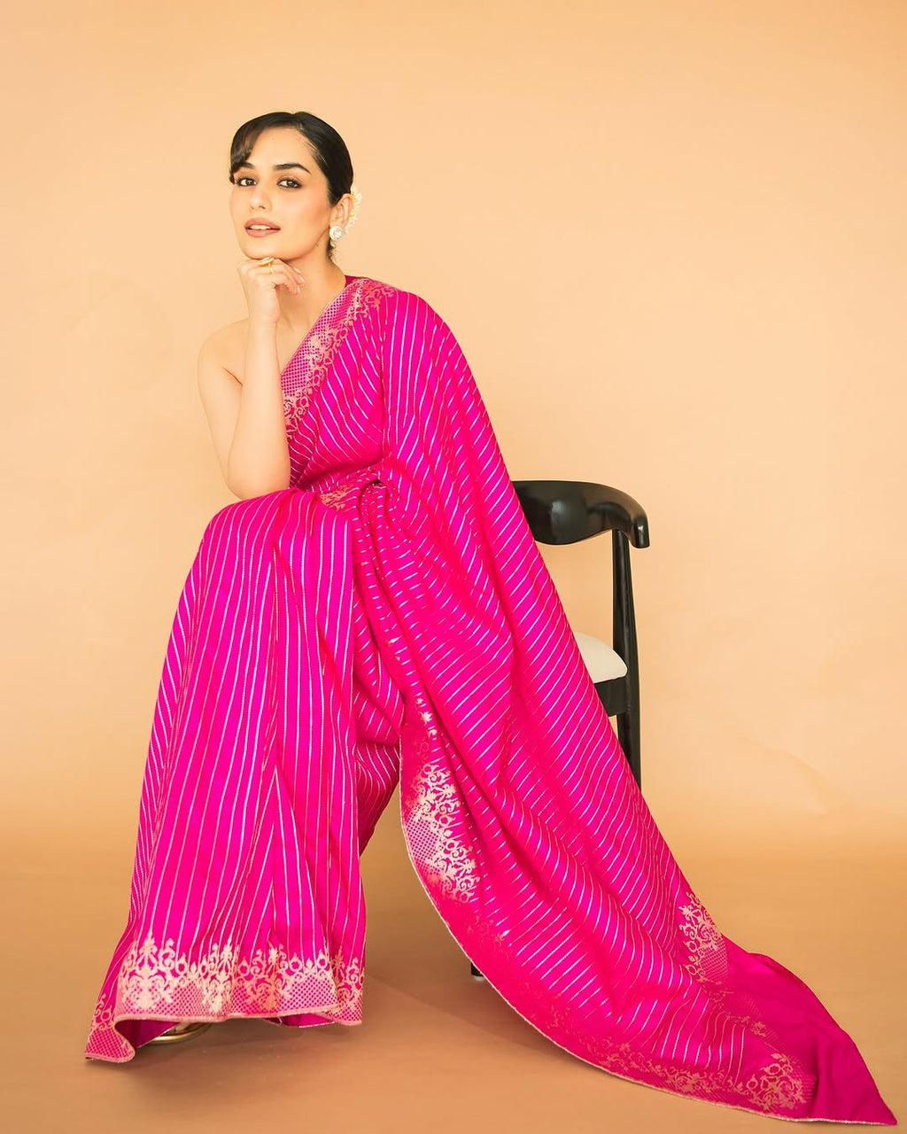 Manushi Chhillar inspired Gorgeous Banarasi katan soft  silk  Pink Saree- Celebrity Inspired Collection