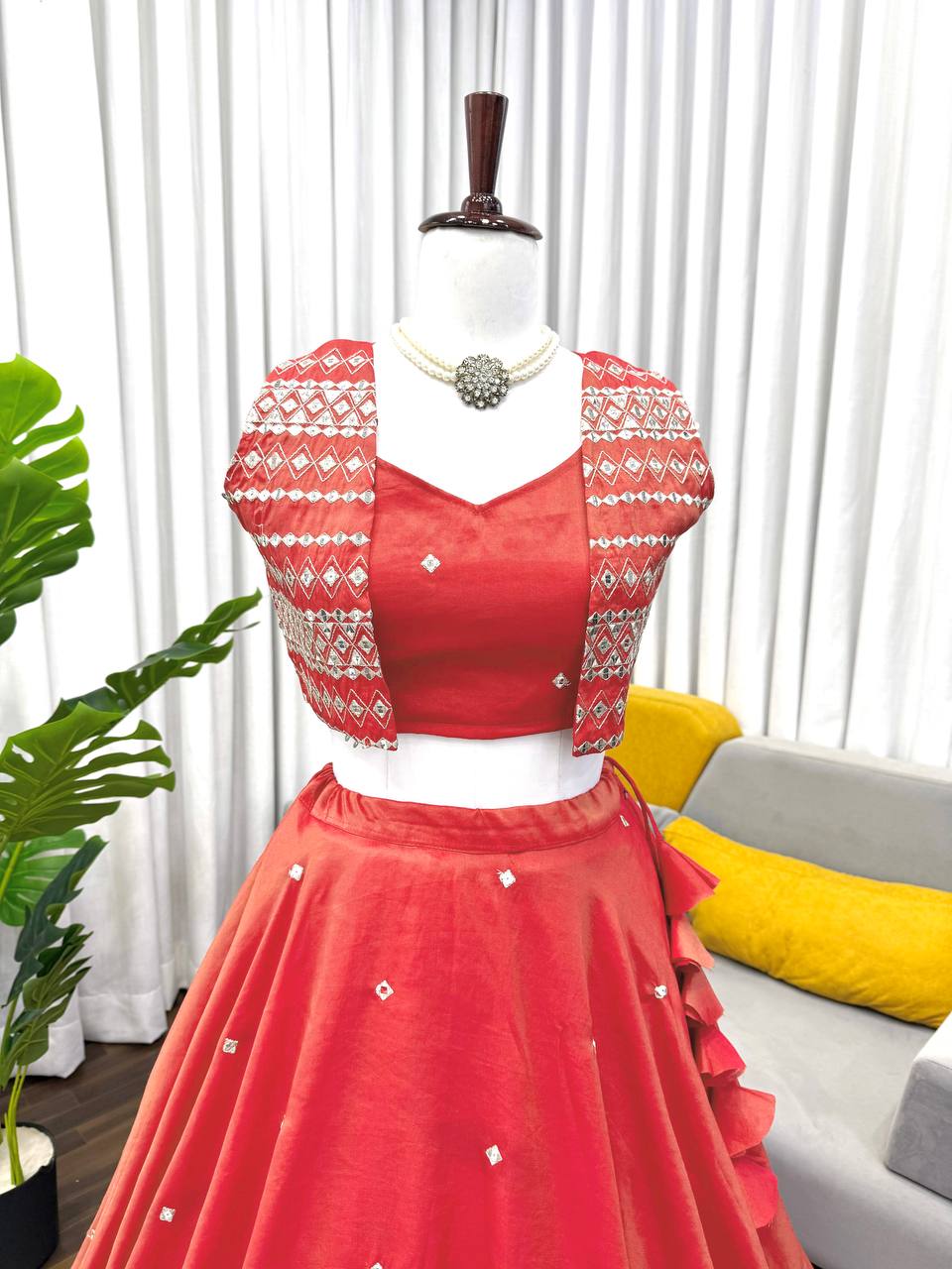 Party wear Shimmer Silk Lehenga Choli with Koti