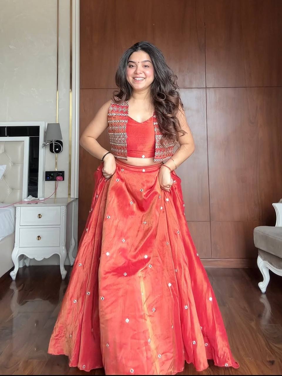 Party wear Shimmer Silk Lehenga Choli with Koti