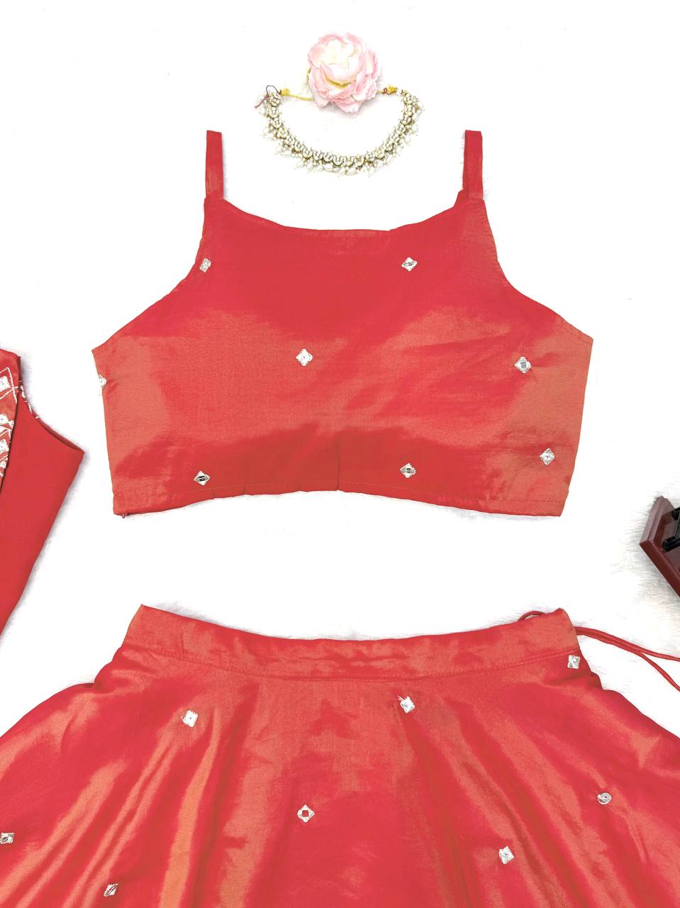 Party wear Shimmer Silk Lehenga Choli with Koti