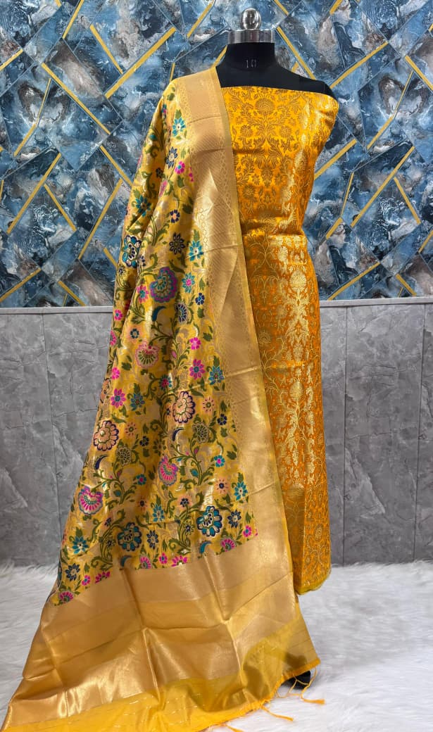 Premium  Banarasi Silk Unstitched Salwar Kameez  with Dupatta