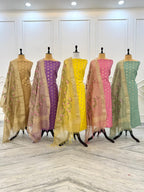 Premium Banarasi Unstitched Salwar Kameez with Tissue Embroidery Dupatta