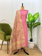 Premium Banarasi Unstitched Salwar Kameez with Tissue Embroidery Dupatta