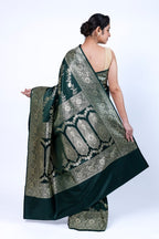 Premium Bottle Green  Banarasi Satin Katan Silk Saree with Rich Zari Weaving