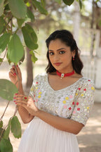 Premium  Designer Gown | Faux Blooming Fabric with Zari Sequins-Work