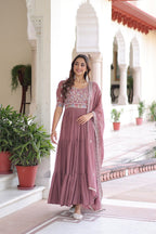 Premium Readymade Faux Blooming  Sequins & Multi-Thread Embroidered Gown with Dupatta