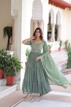 Premium Readymade Faux Blooming  Sequins & Multi-Thread Embroidered Gown with Dupatta