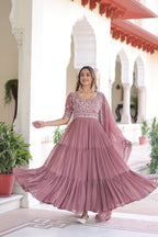 Premium Readymade Faux Blooming  Sequins & Multi-Thread Embroidered Gown with Dupatta