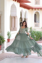 Premium Readymade Faux Blooming  Sequins & Multi-Thread Embroidered Gown with Dupatta