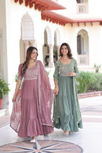 Premium Readymade Faux Blooming  Sequins & Multi-Thread Embroidered Gown with Dupatta