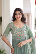 Premium Readymade Faux Blooming  Sequins & Multi-Thread Embroidered Gown with Dupatta