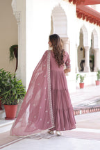 Premium Readymade Faux Blooming  Sequins & Multi-Thread Embroidered Gown with Dupatta