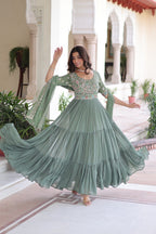 Premium Readymade Faux Blooming  Sequins & Multi-Thread Embroidered Gown with Dupatta