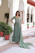Premium Readymade Faux Blooming  Sequins & Multi-Thread Embroidered Gown with Dupatta