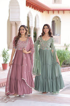 Premium Readymade Faux Blooming  Sequins & Multi-Thread Embroidered Gown with Dupatta