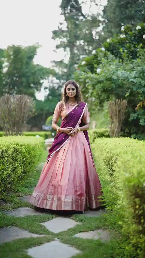 KESARIYA |  Kanchipuram Silk Zari Weaving Lehenga