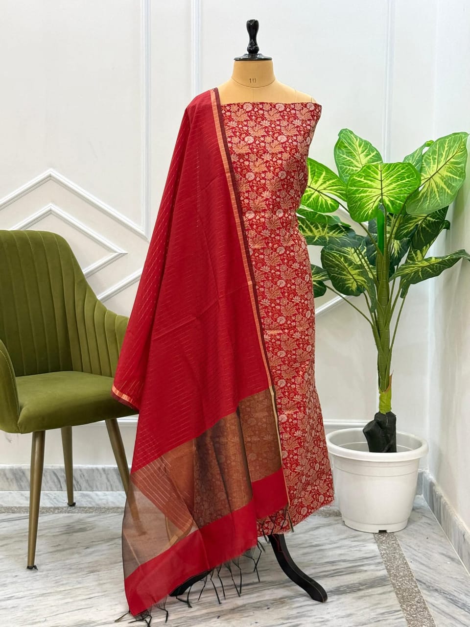 Pure Banarasi Mercerised  Brocade  Unstitched salwar Kameez suit