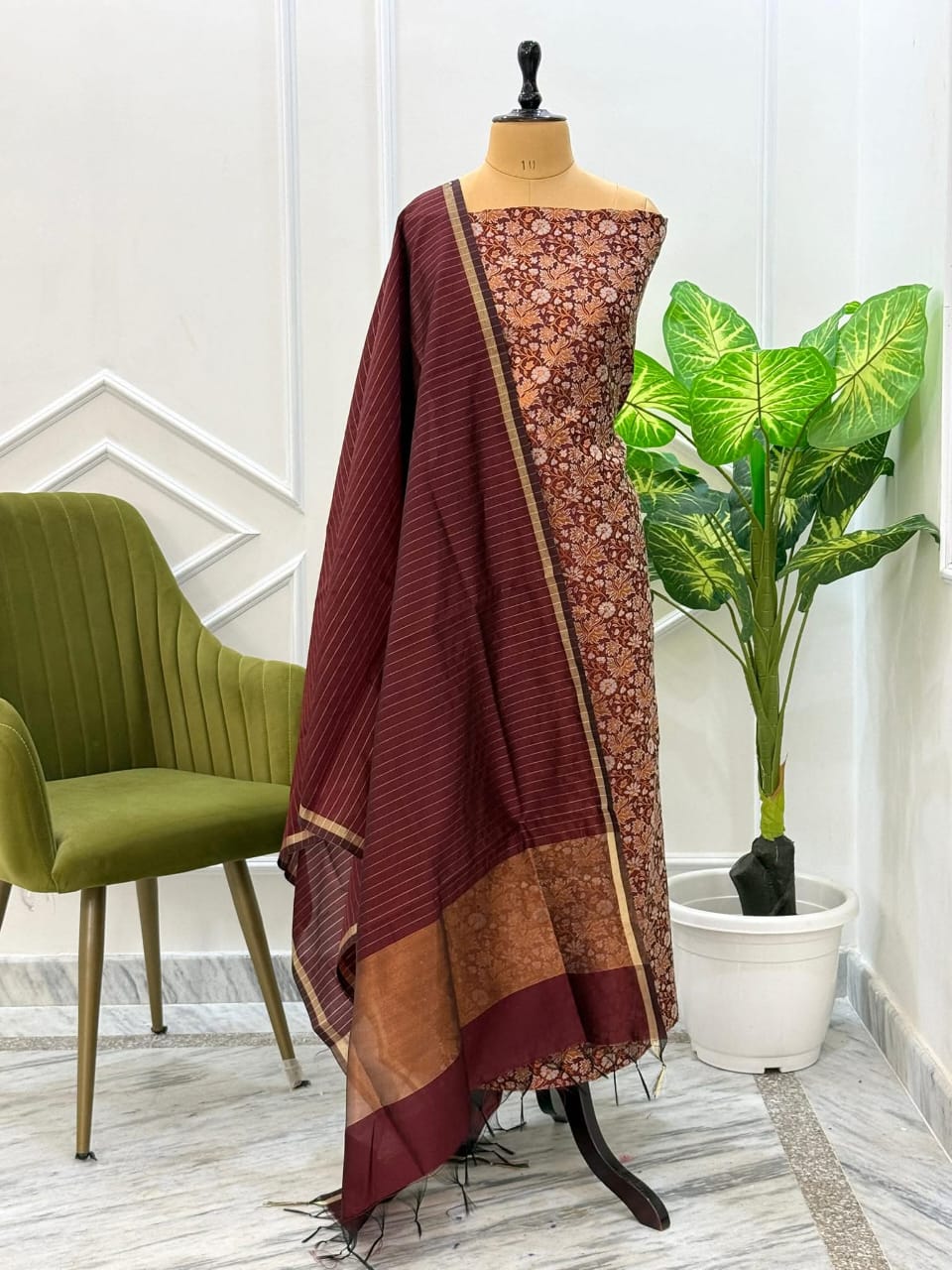 Pure Banarasi Mercerised  Brocade  Unstitched salwar Kameez suit