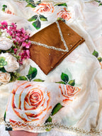 Pure Soft Tebby Silk Saree with Elegant Floral Prints and Heavy Handwork Border