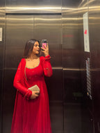 Red Fox Georgette Anarkali Suit with Handwork & Lace Dupatta