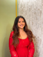 Red Fox Georgette Anarkali Suit with Handwork & Lace Dupatta