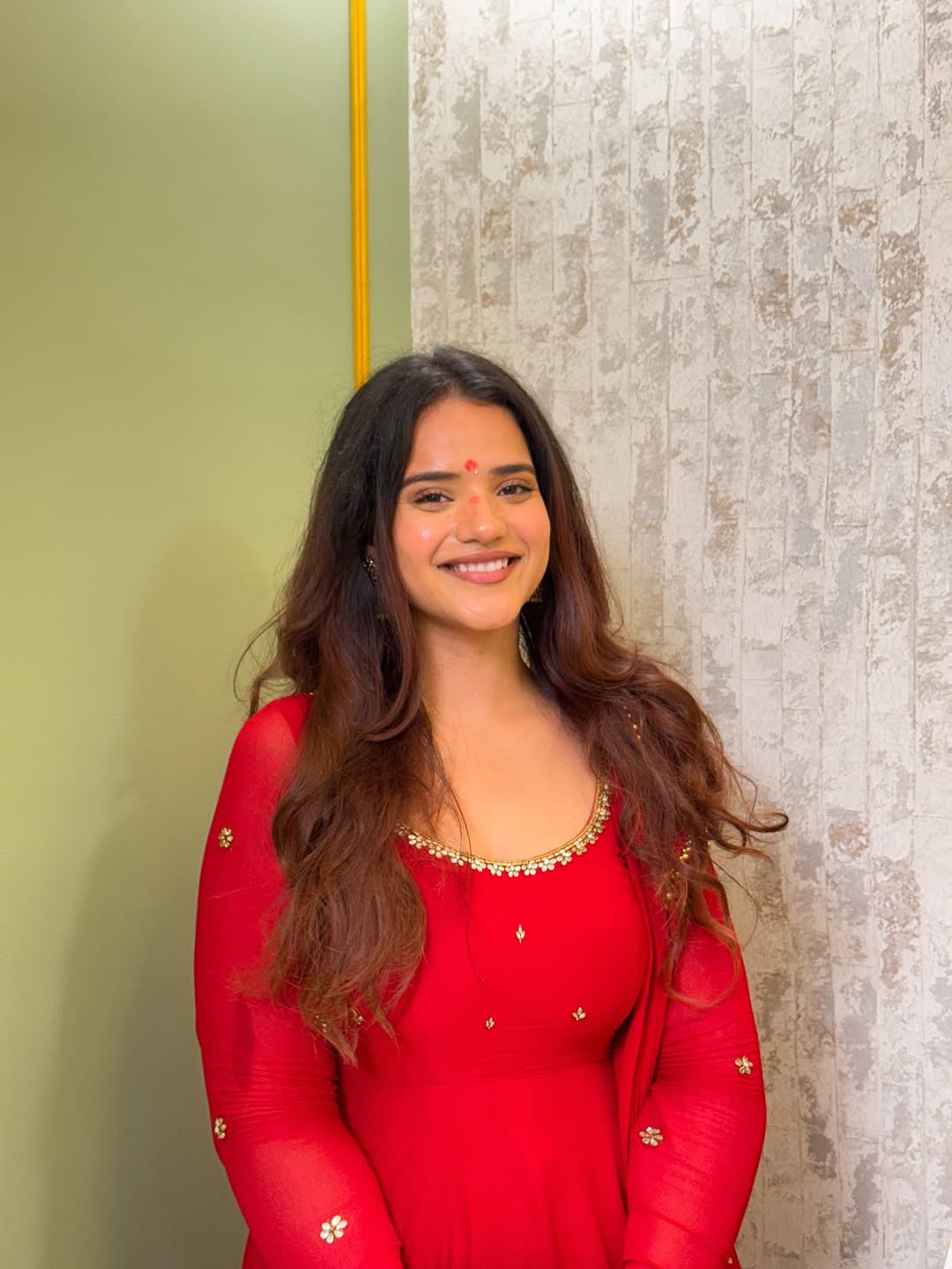 Red Fox Georgette Anarkali Suit with Handwork & Lace Dupatta