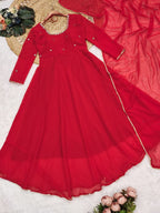 Red Fox Georgette Anarkali Suit with Handwork & Lace Dupatta