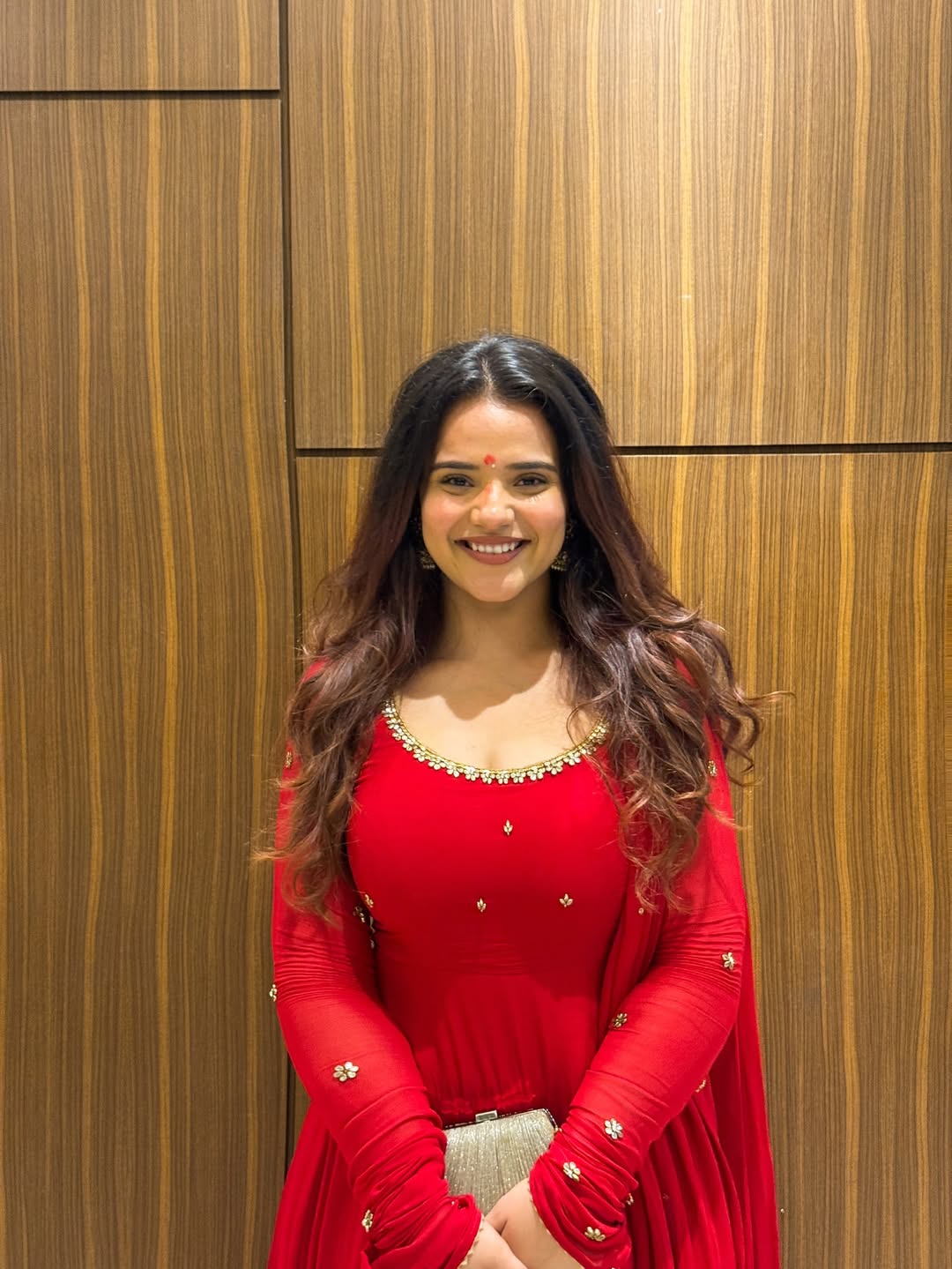 Red Fox Georgette Anarkali Suit with Handwork & Lace Dupatta