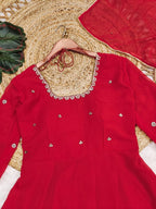Red Fox Georgette Anarkali Suit with Handwork & Lace Dupatta