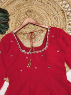 Red Fox Georgette Anarkali Suit with Handwork & Lace Dupatta
