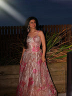 Regal Pink Floral Digital Print Organza Party Wear Lehenga Set