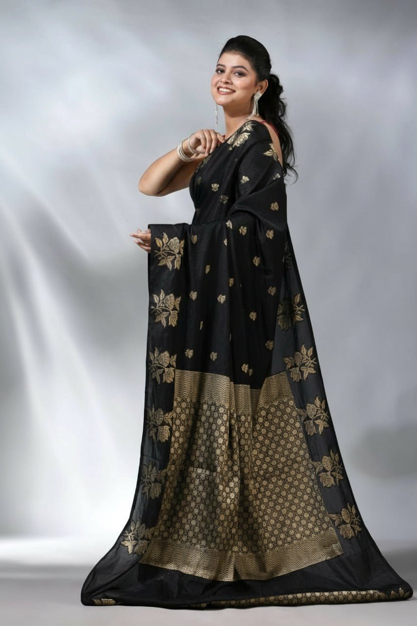 Rich look Banarasi Semi Katan Dyeable Silk Saree with Gold Zari Work