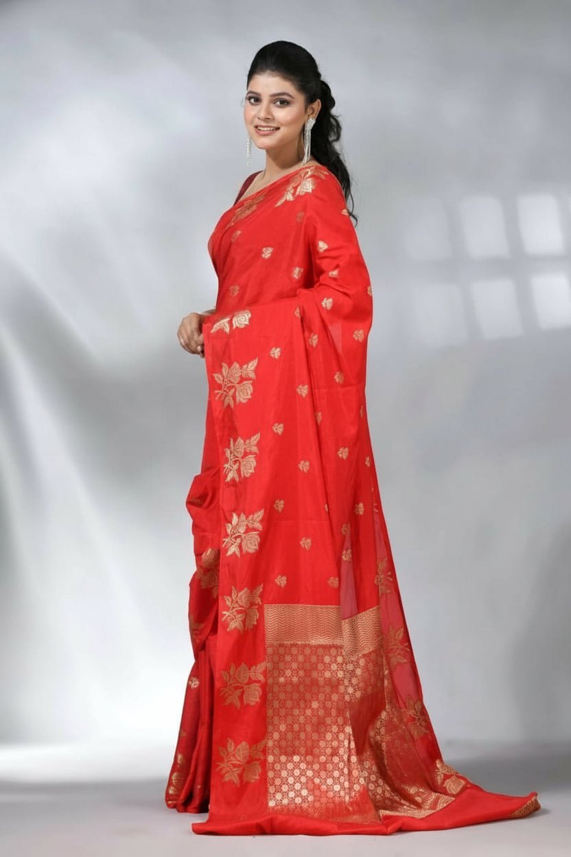 Rich look Banarasi Semi Katan Dyeable Silk Saree with Gold Zari Work